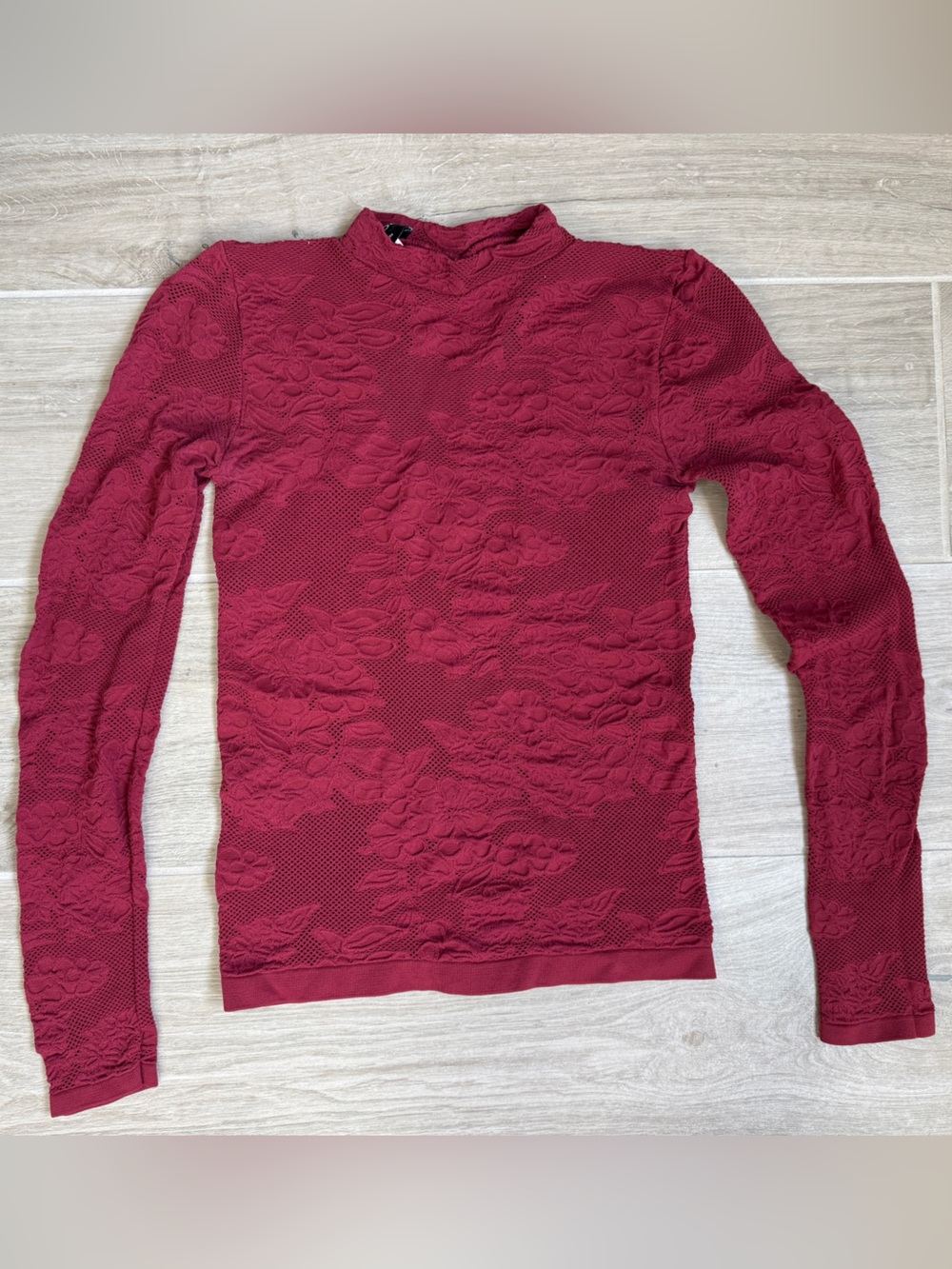 Vintage Y2K Bebe Burgundy Floral Lace Mesh Open Back Long Sleeve Whimsigoth Top